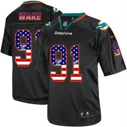 Cheap Cameron Wake Dolphins Jersey From China #91 Black USA Flag