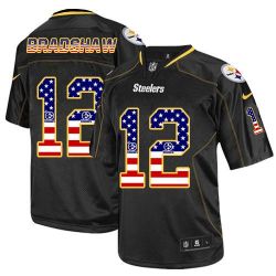 Cheap Terry Bradshaw Steelers Jersey From China #12 Black USA Flag