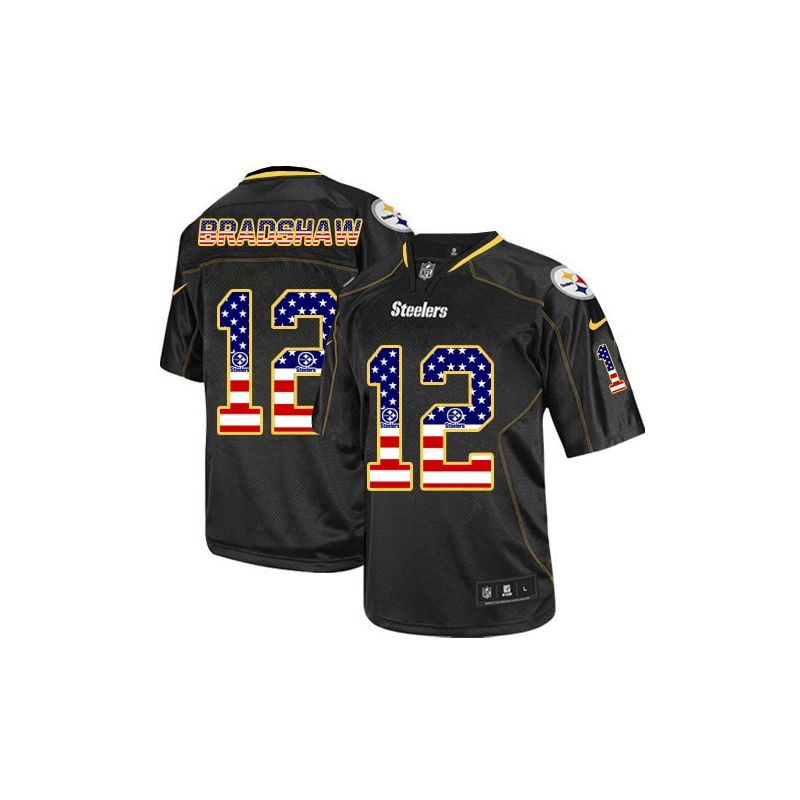 Cheap Terry Bradshaw Steelers Jersey From China #12 Black USA Flag Cheap Terry Bradshaw Steelers Jersey From China #12 Black USA Flag