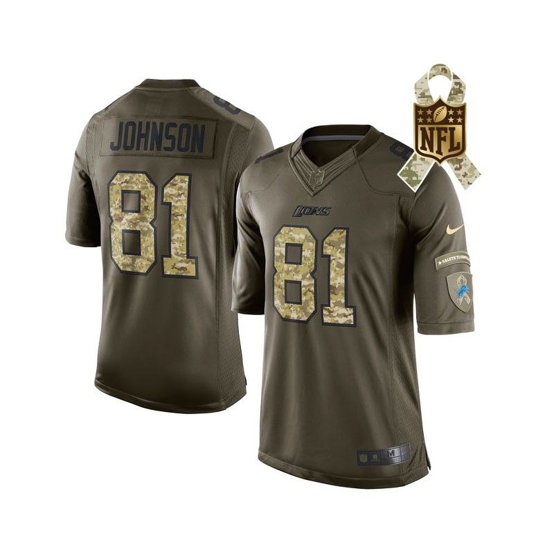 Cheap Calvin Johnson Lions Jersey From China #81 Olive Salute To Service