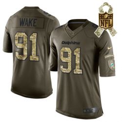 Cheap Cameron Wake Dolphins Jersey From China #91 Olive Salute To Service