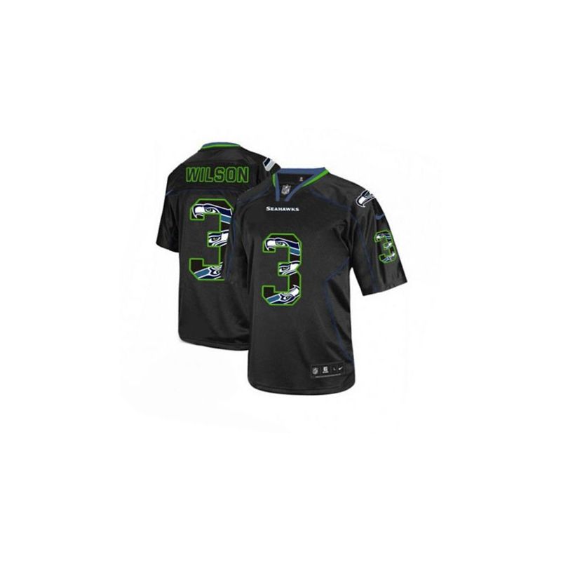 Cheap Russell Wilson Seahawks Youth Jersey From China #3 Black team logo Lights Out