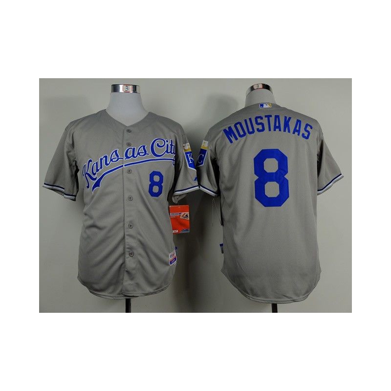 Cheap Mike Moustakas Royals Grey Jersey From China #8 In Men Women Youth Size