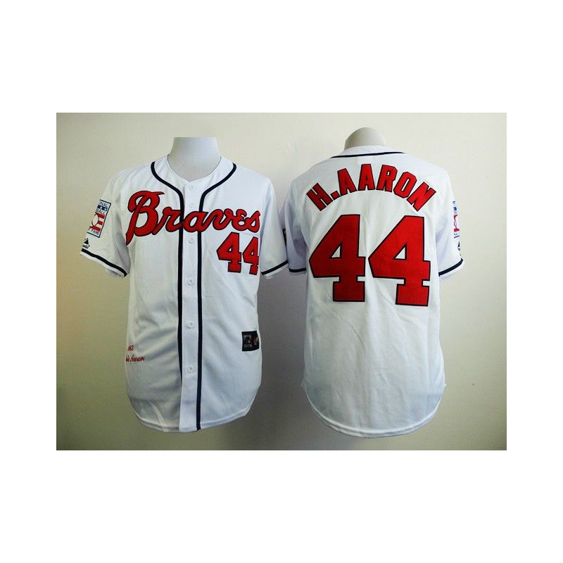 Cheap Hank Aaron Braves White 1963 throwback Jersey From China with hall of fame patch #44 In Men Women Youth Size