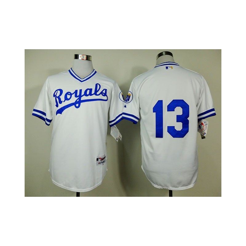 Cheap Salvador Perez Royals White 1974 Turn Back The Clock Jersey From China #13 In Men Women Youth Size