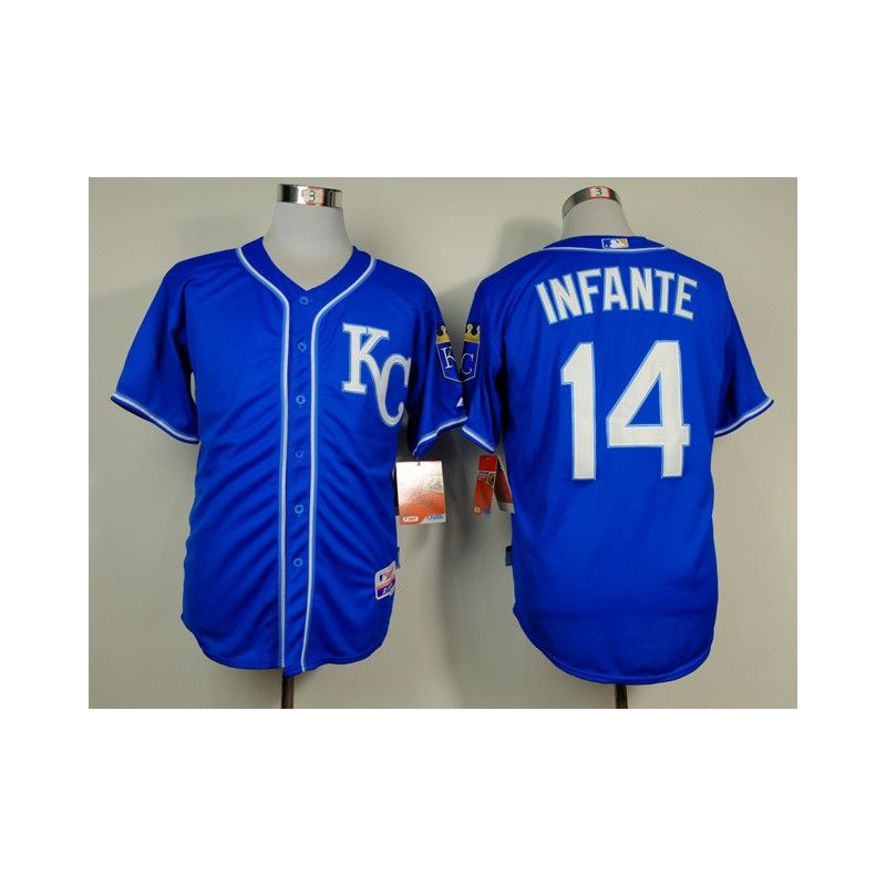 Cheap Omar Infante Royals Blue 2014 Jersey From China #14 In Men Women Youth Size