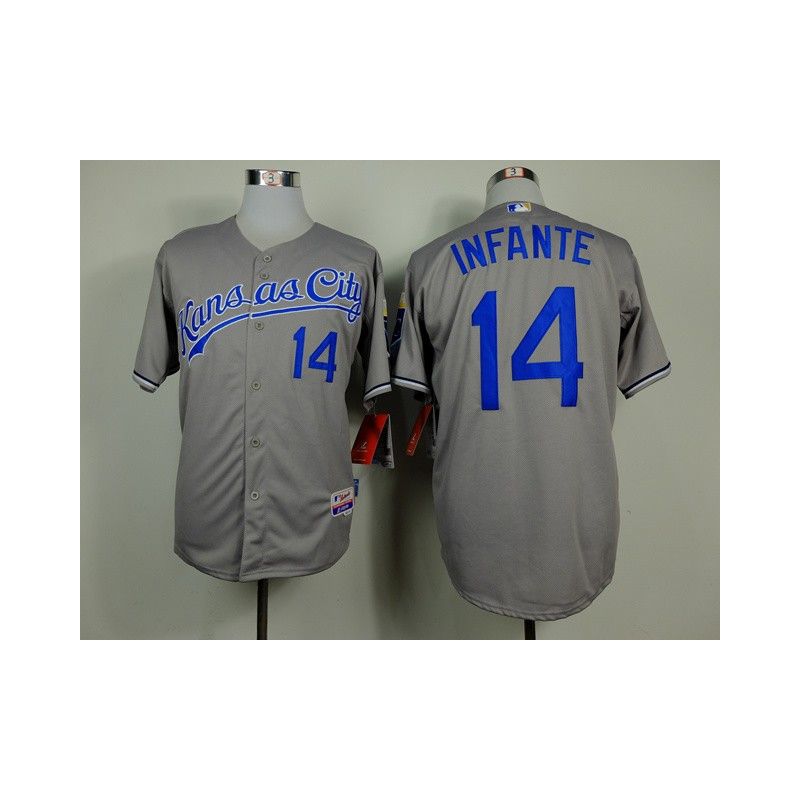 Cheap Omar Infante Royals Grey Jersey From China #14 In Men Women Youth Size