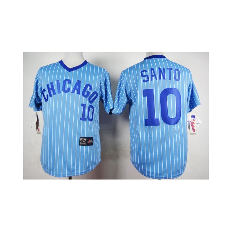 Cheap Ron Santo Cubs Blue White Strips Jersey From China #10 In Men Women Youth Size