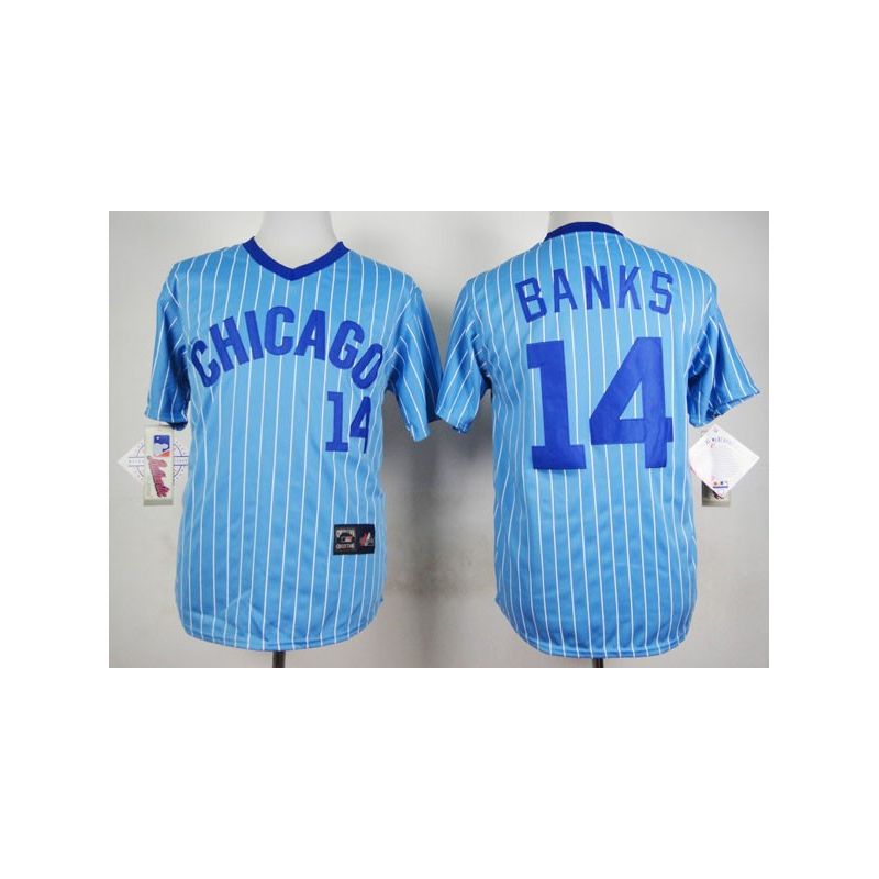 Cheap Ernie Banks Cubs Blue White Strips Jersey From China #14 In Men Women Youth Size