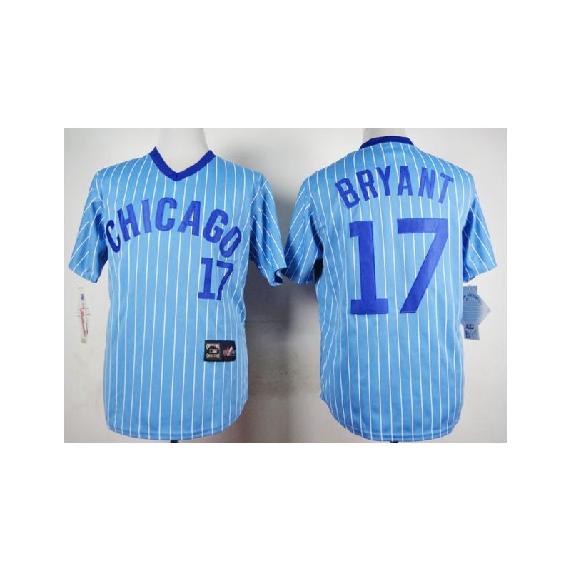 Cheap Kris Bryant Cubs Blue White Strips Jersey From China #17 In Men Women Youth Size