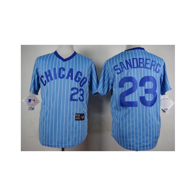 Cheap Ryne Sandberg Cubs Blue White Strips Jersey From China #23 In Men Women Youth Size