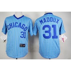 Cheap Greg Maddux Cubs Blue White Strips Jersey From China #31 In Men Women Youth Size