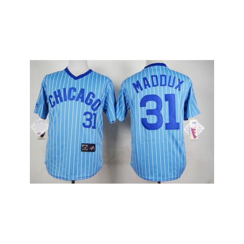 Cheap Greg Maddux Cubs Blue White Strips Jersey From China #31 In Men Women Youth Size