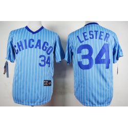 Cheap Jon Lester Cubs Blue White Strips Jersey From China #34 In Men Women Youth Size