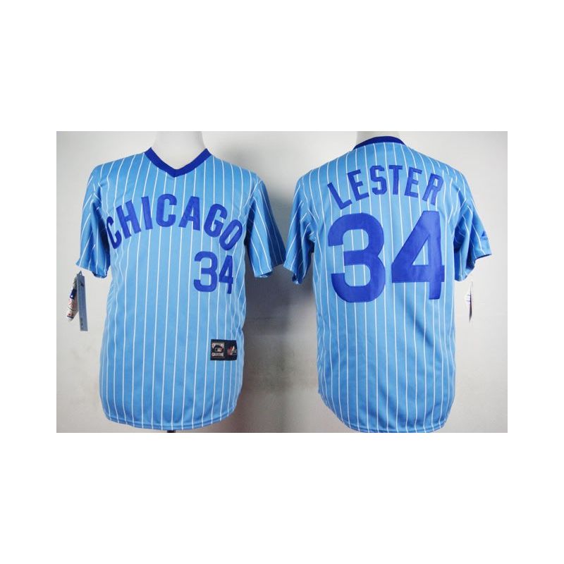 Cheap Jon Lester Cubs Blue White Strips Jersey From China #34 In Men Women Youth Size