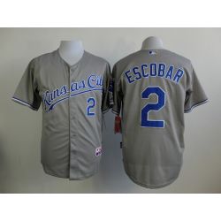 Cheap Alcides Escobar Royals Grey Jersey From China #2 In Men Women Youth Size