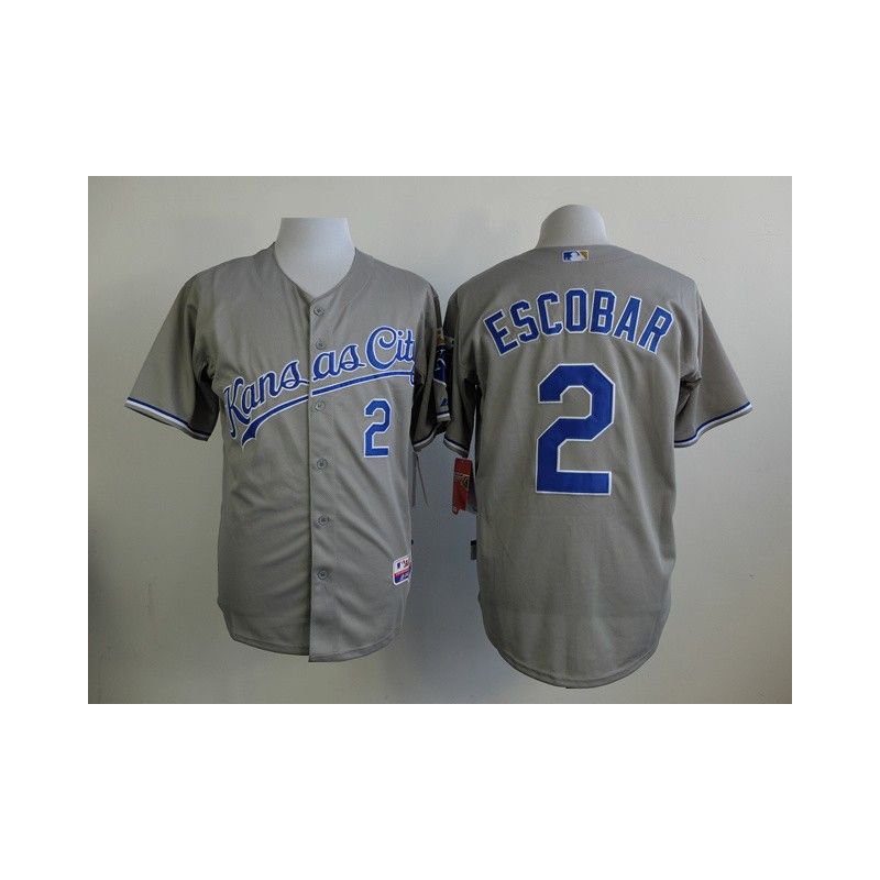 Cheap Alcides Escobar Royals Grey Jersey From China #2 In Men Women Youth Size