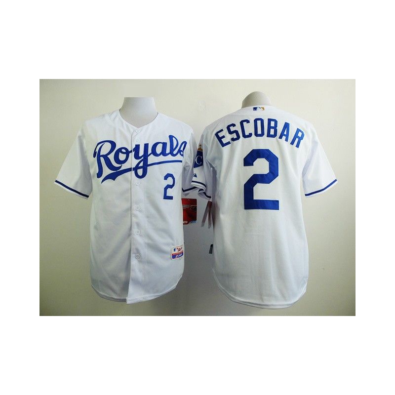 Cheap Alcides Escobar Royals White Jersey From China #2 In Men Women Youth Size