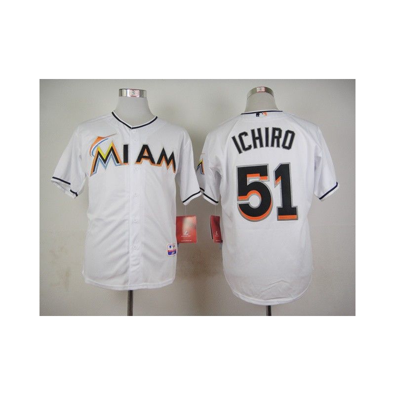 Cheap Ichiro Suzuki Marlins White Jersey From China #51 In Men Women Youth Size