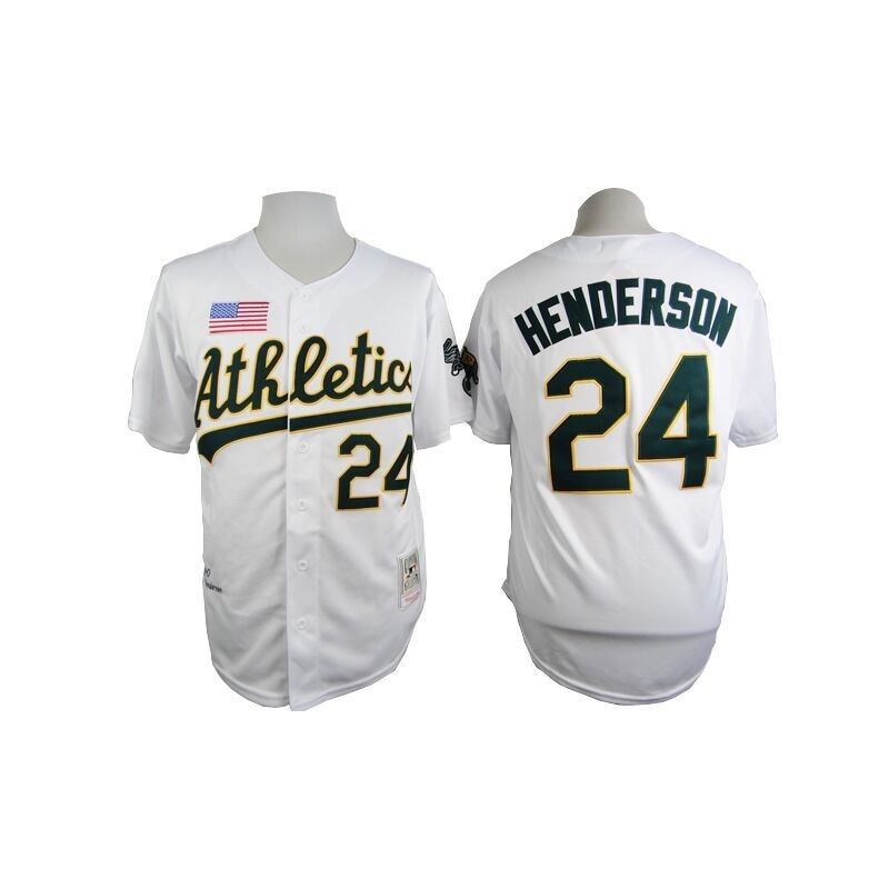 Cheap Rickey Henderson Athletics White 1990 throwback Jersey From China #24 In Men Women Youth Size