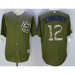 Cheap Kyle Schwarber Cubs Jersey From China Olive Salute To Service #12 In Men Women Youth Size