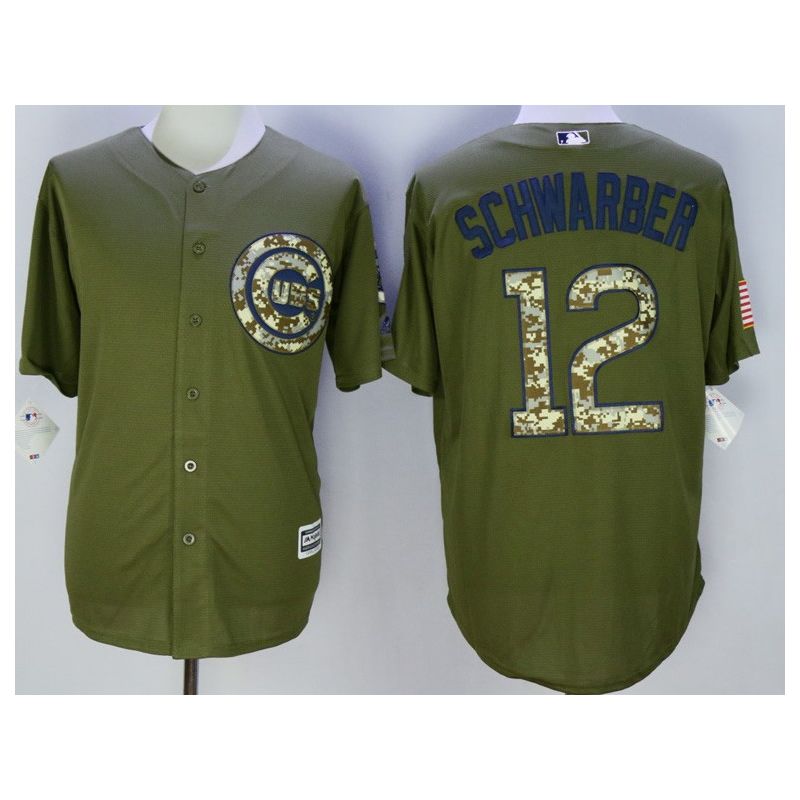 Cheap Kyle Schwarber Cubs Jersey From China Olive Salute To Service #12 In Men Women Youth Size