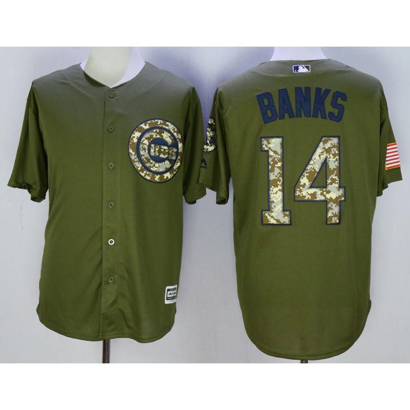 Cheap Ernie Banks Cubs Jersey From China Olive Salute To Service #14 In Men Women Youth Size