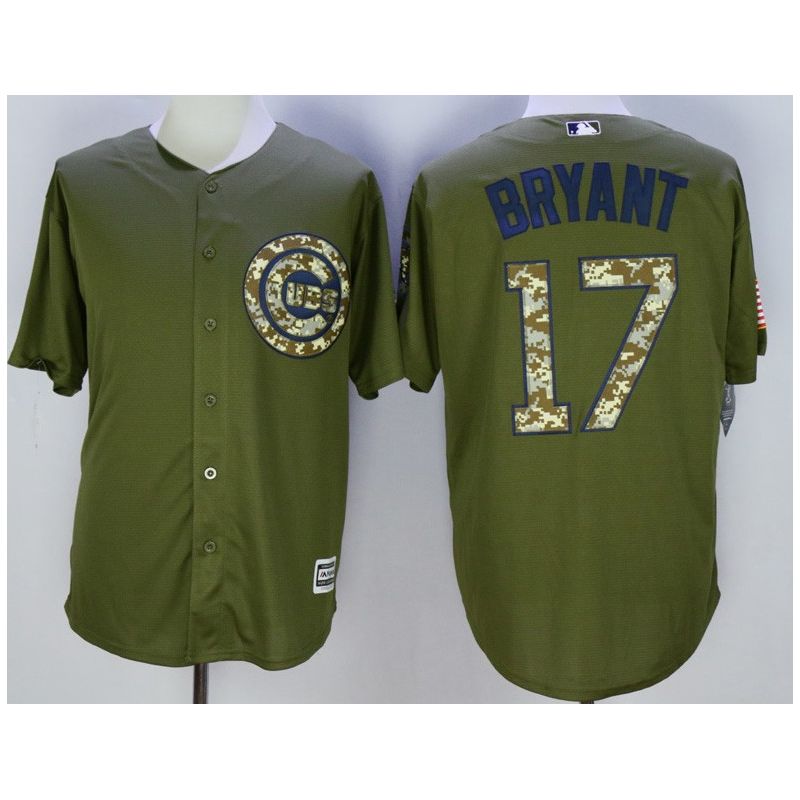 Cheap Kris Bryant Cubs Jersey From China Olive Salute To Service #17 In Men Women Youth Size