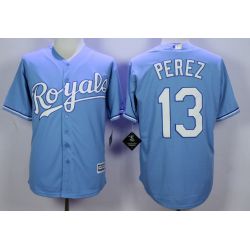 Cheap Salvador Perez Royals Jersey From China Light Blue 2015 new #13 In Men Women Youth Size