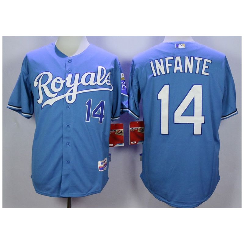 Cheap Omar Infante Royals Jersey From China Light Blue #14 In Men Women Youth Size