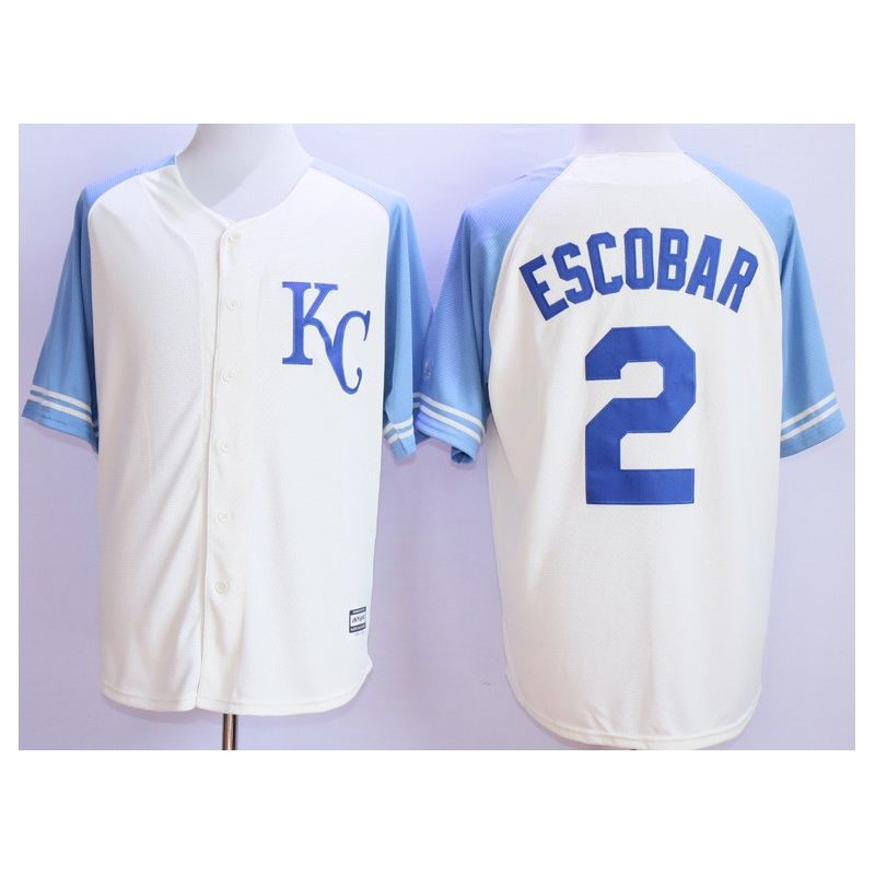 Cheap Alcides Escobar Royals Jersey From China White 2015 Vintage #2 In Men Women Youth Size