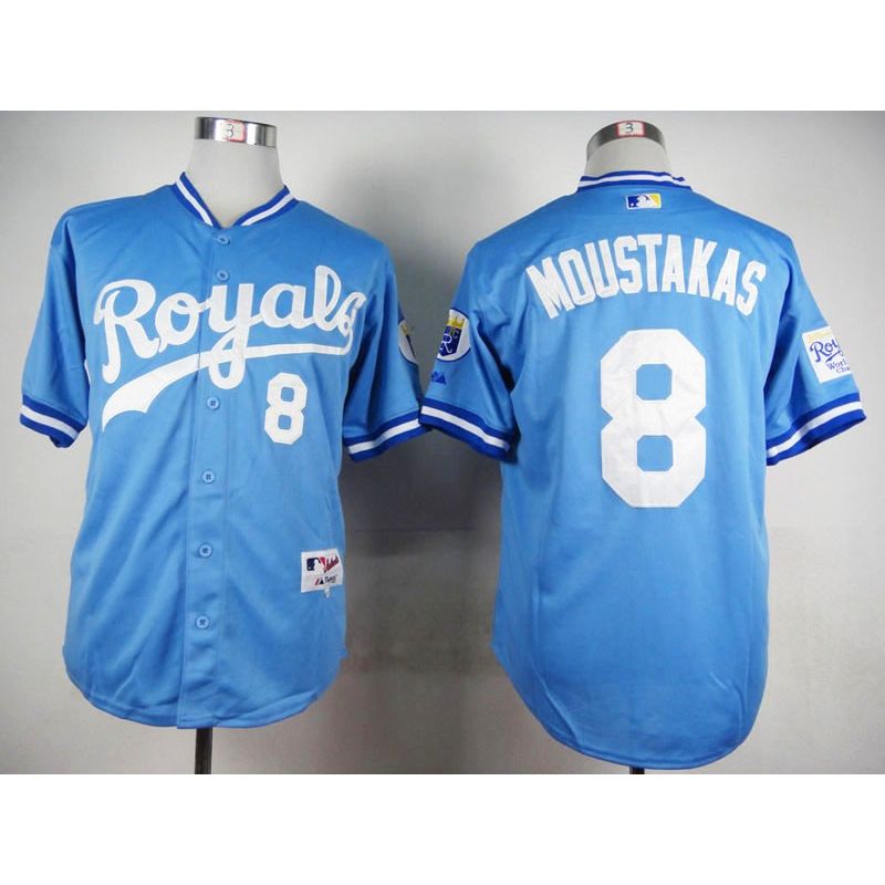 Cheap Mike Moustakas Royals Jersey From China Light Blue 1985 Turn Back The Clock #8 In Men Women Youth Size