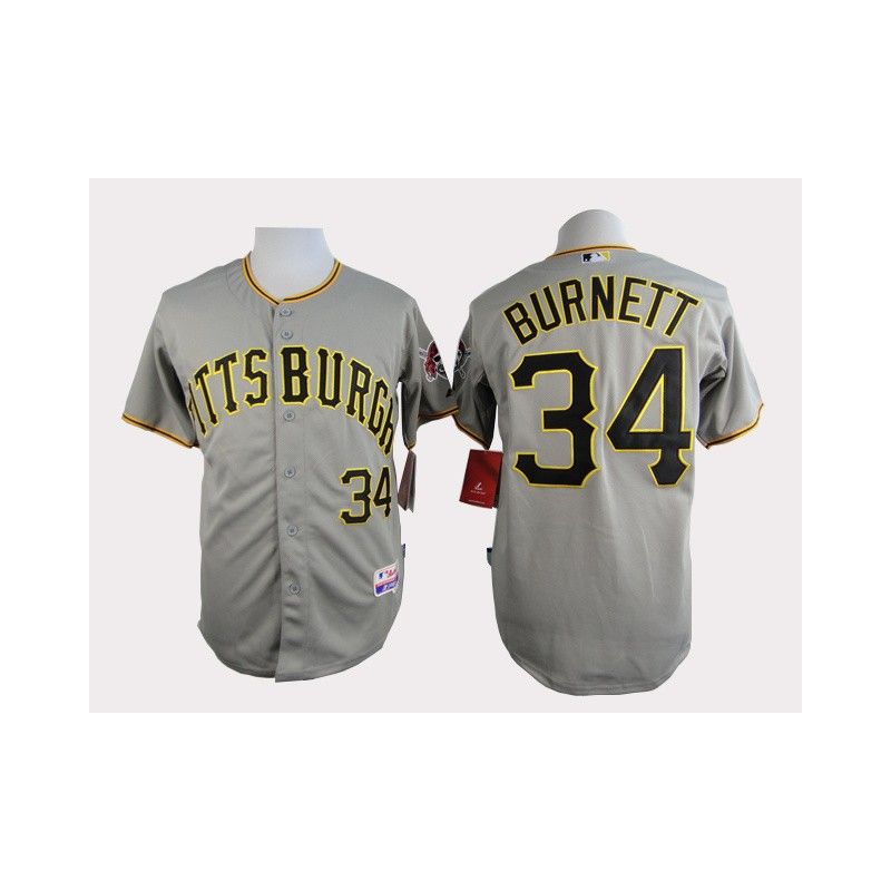 Cheap AJ Burnett Pirates Jersey From China Grey #34 In Men Women Youth Size Cheap AJ Burnett Pirates Jersey From China Grey #34 In Men Women Youth Size