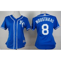 Cheap Mike Moustakas Royals Women Jersey From China Blue 2015 new #8