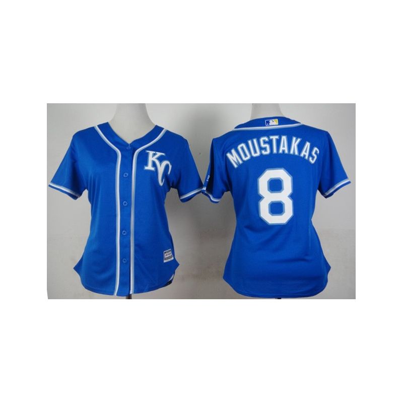 Cheap Mike Moustakas Royals Women Jersey From China Blue 2015 new #8