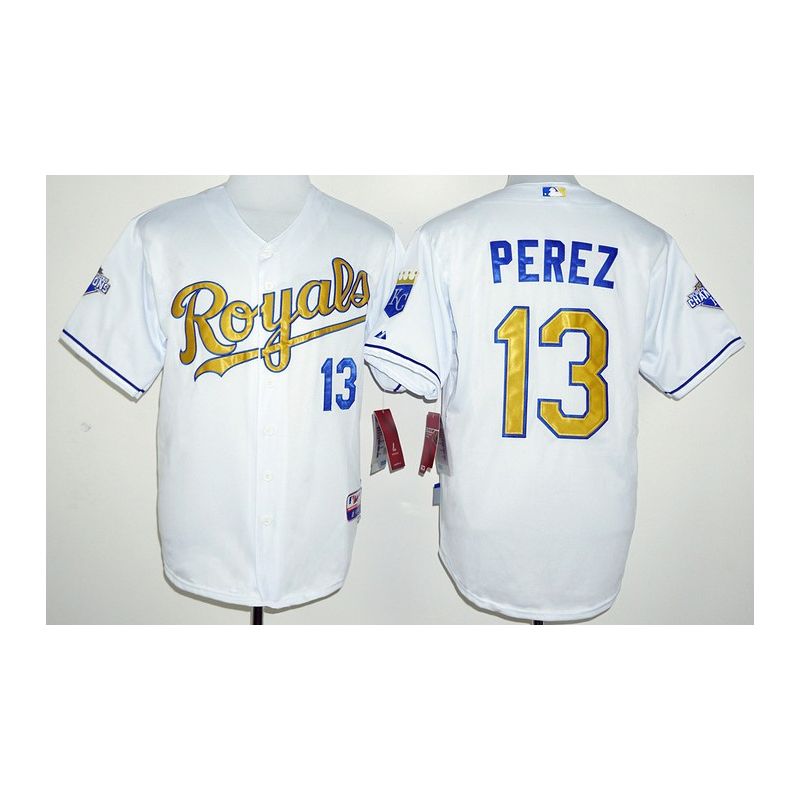 Cheap Salvador Perez Royals Jersey From China White World Series Champions Gold Program #13