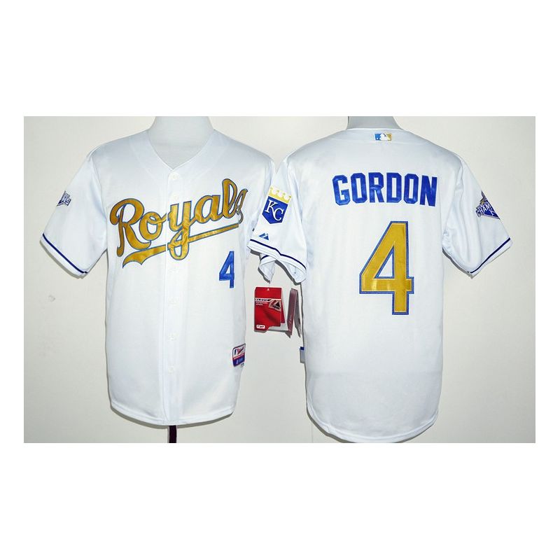 Cheap Alex Gordon Royals Jersey From China White World Series Champions Gold Program #4