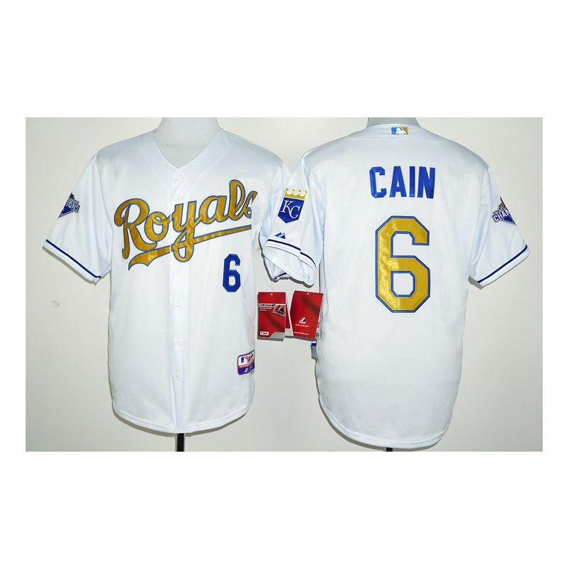 Cheap Lorenzo Cain Royals Jersey From China White World Series Champions Gold Program #6