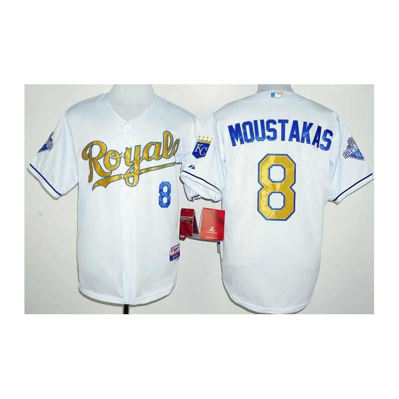 Cheap Mike Moustakas Royals Jersey From China White World Series Champions Gold Program #8