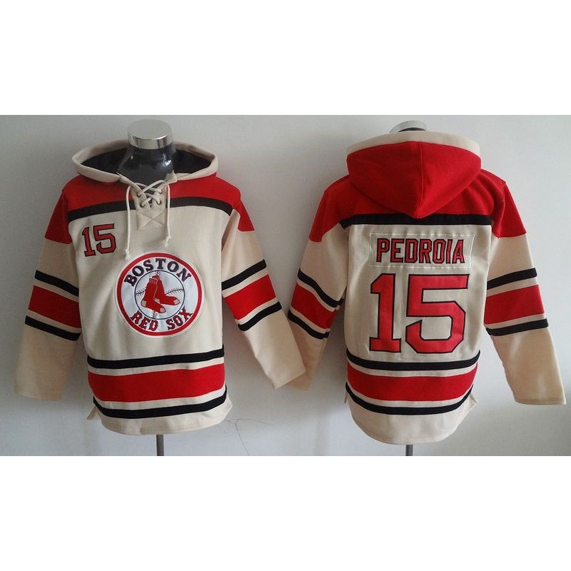Cheap Dustin Pedroia Red Sox Hoodie Cream #15