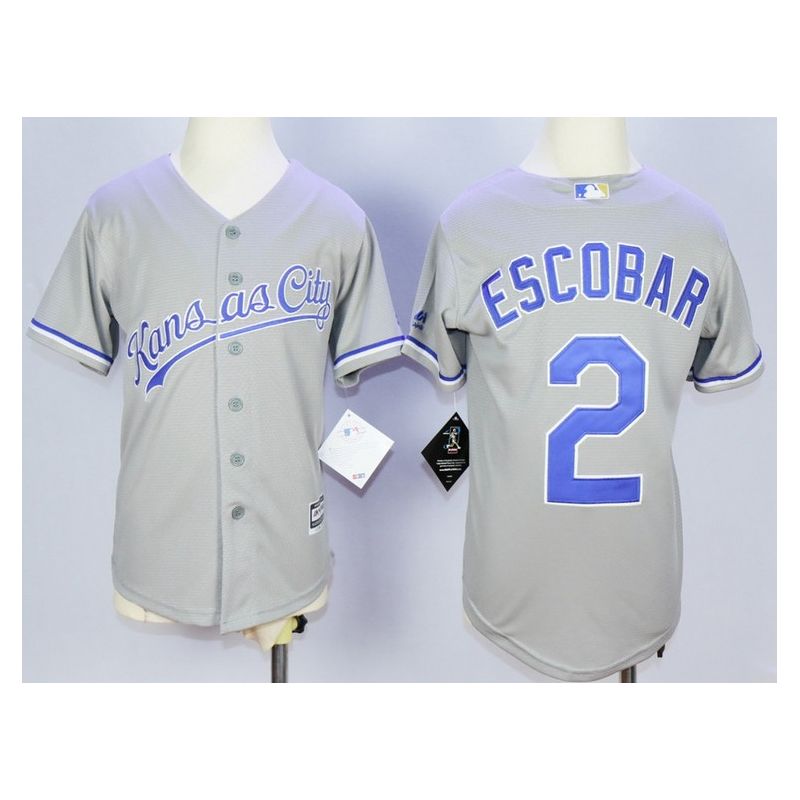 Cheap Alcides Escobar Royals Youth Jersey From China Grey 2016 #2