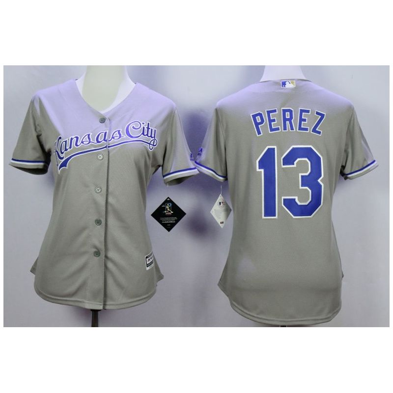 Cheap Salvador Perez Royals Women Jersey From China Gray #13