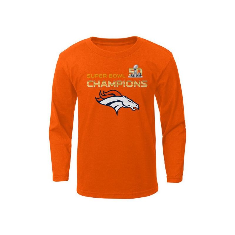 Cheap Broncos T-Shirt From China Orange Long Sleeve Preschool Super Bowl 50 Champions Stacker