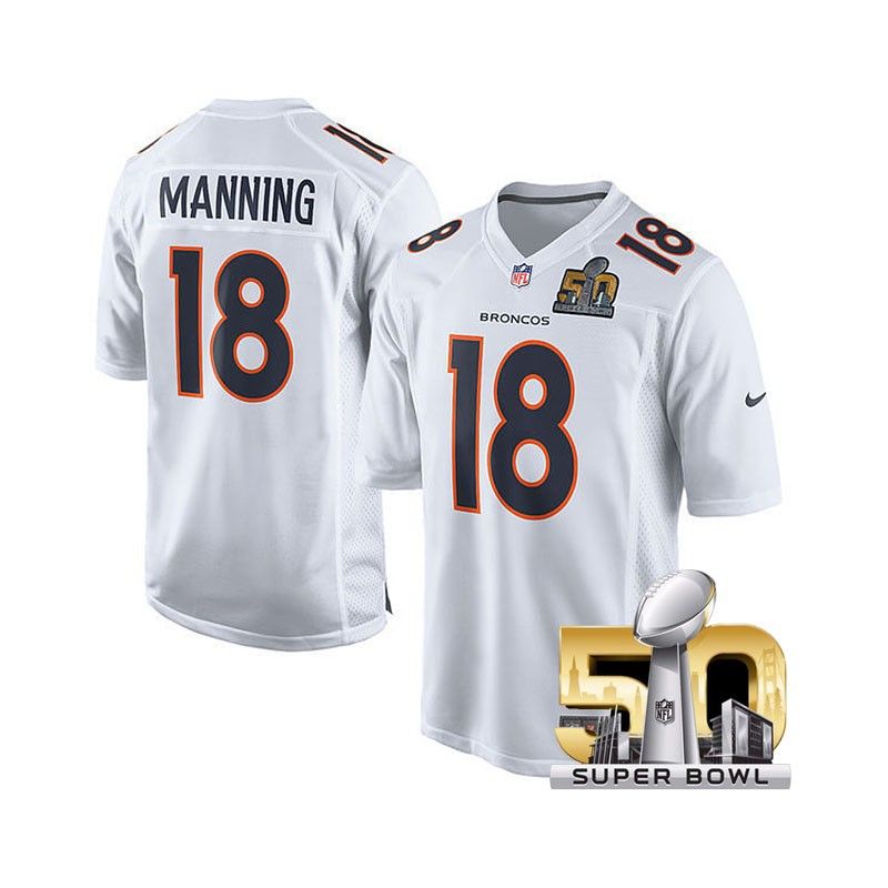 Cheap Peyton Manning Broncos Youth Jersey From China White Super Bowl 50 game event Game #18