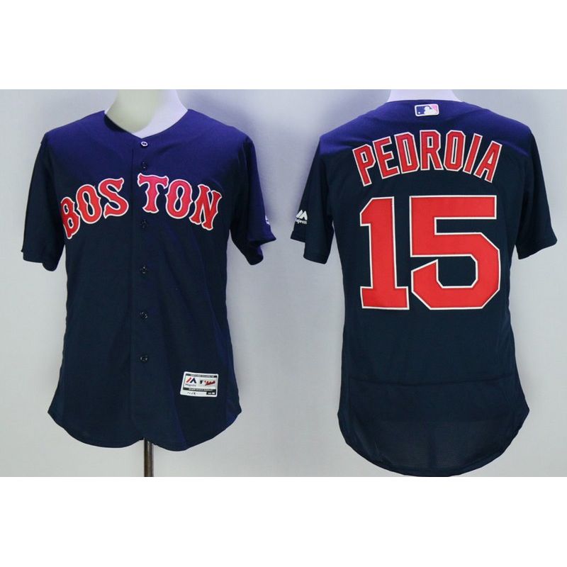 Cheap Dustin Pedroia Red Sox Jersey From China Navy 2016 FLEXBASE #15 in Men Women Youth Size