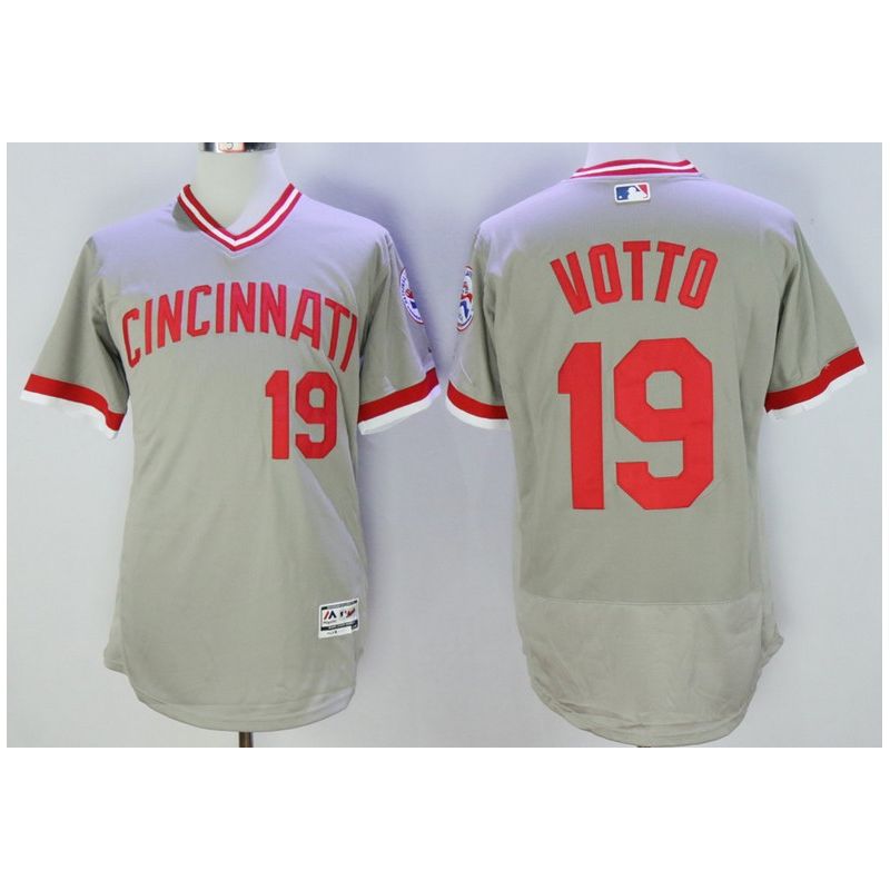 Cheap Joey Votto Reds Jersey From China Grey V-neck throwback 2016 FLEXBASE #19 in Men Women Youth Size