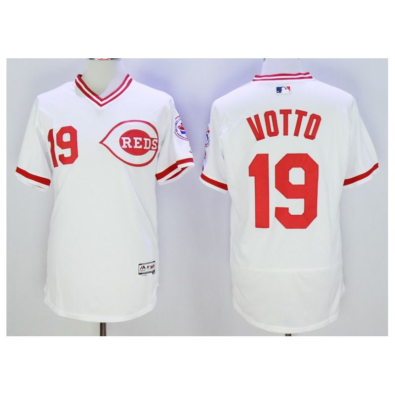 Cheap Joey Votto Reds Jersey From China White V-neck throwback 2016 FLEXBASE #19 in Men Women Youth Size