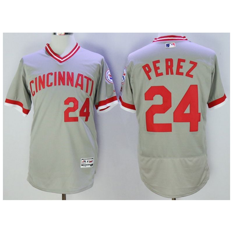 Cheap Tony Perez Reds Jersey From China Grey V-neck throwback 2016 FLEXBASE #24 in Men Women Youth Size