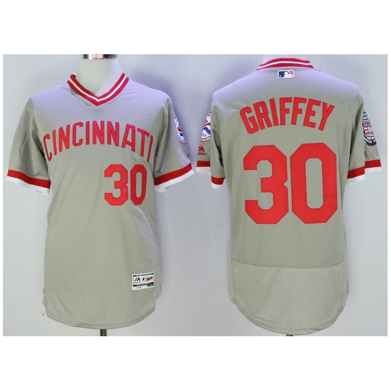 Cheap Ken Griffey Reds Jersey From China Grey V-neck throwback 2016 FLEXBASE #30 in Men Women Youth Size