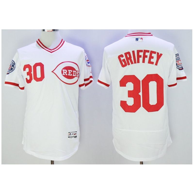 Cheap Ken Griffey Reds Jersey From China White Hall of Fame 2016 FLEXBASE #30 in Men Women Youth Size